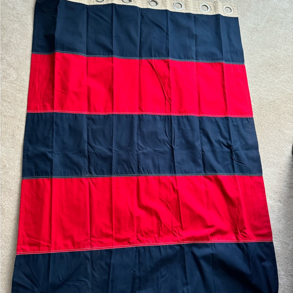 POTTERY BARN KIDS RUGBY STRIPE RED NAVY KHAKI BLACKOUT GROMMET PANELS (2)Panels
